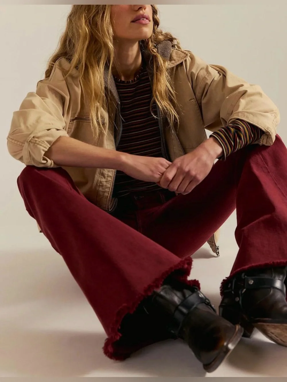 NWT Free People We The Free Emre Low-Rise Flare Jeans - Red Bark Maroon - 28